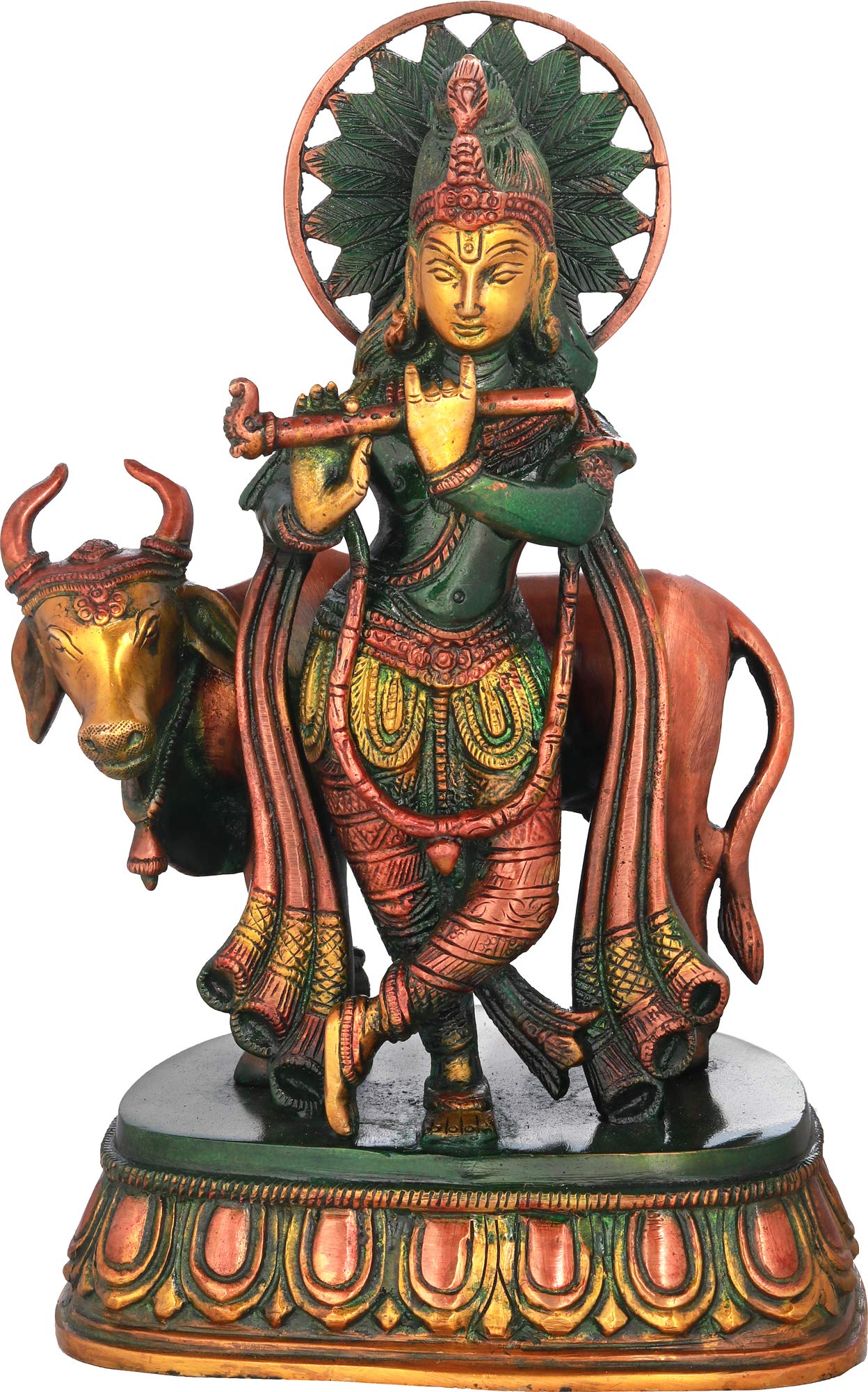 Amazon.co.jp: エキゾチックインドクリシュナ牛付き 真鍮像 ZCN18